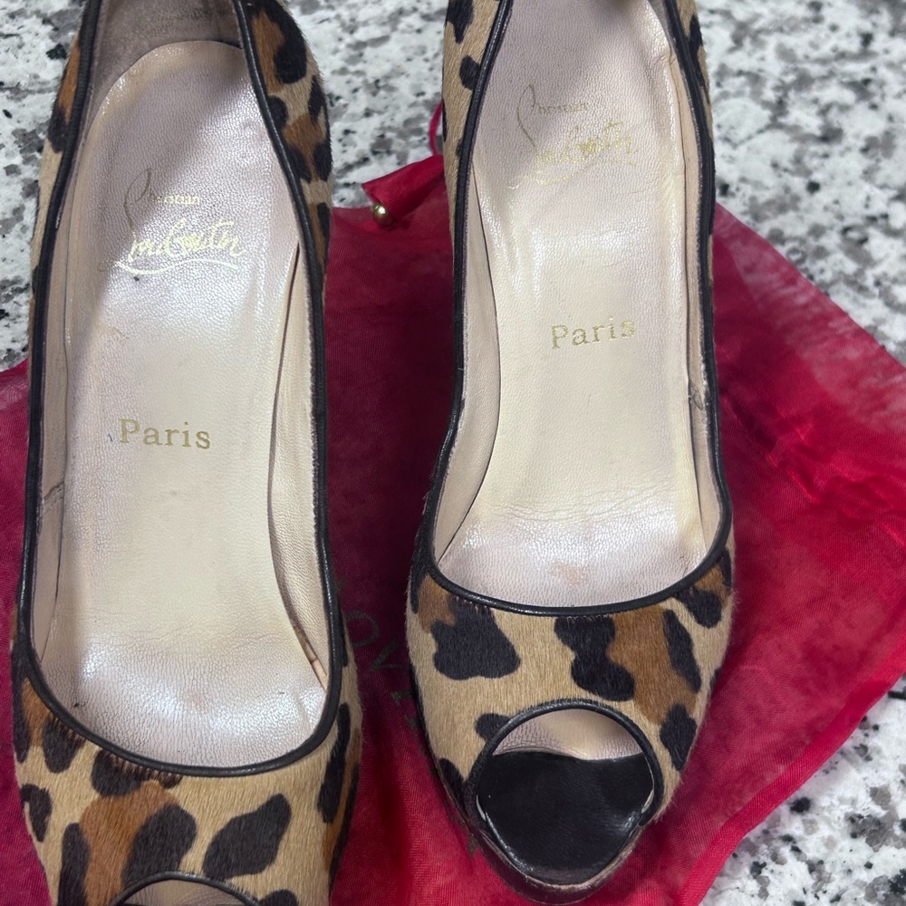 Christian Louboutin Animal Print Peep Toe Heels